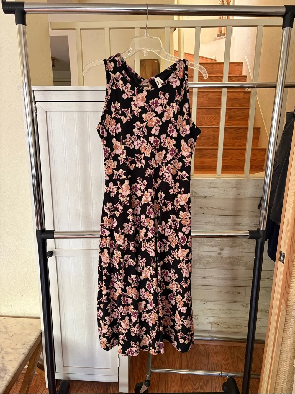 Pact Organic Cotton Midi Dress M Floral Keyhole Back Pockets Cottagecore - Picture 4 of 11